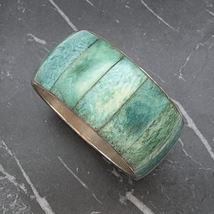 Vintage Chunky Stacking Bangle Set With Blue/Green Bone inlay