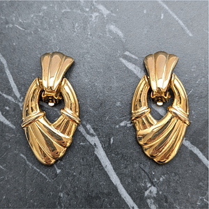Vintage Gold Tone Door Knocker Style Clip on Earrings 80s