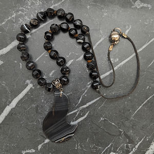 Vintage Brown Banded Agate Beaded Necklace With Pendant