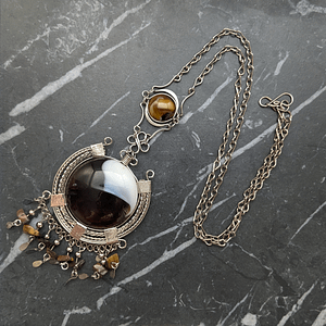 Vintage Peruvian Style Necklace With Tigers Eye Beads