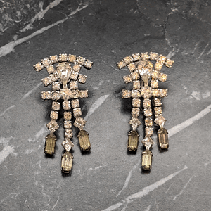Vintage Art Deco Clear Rhinestone Screw back Earrings