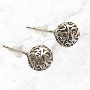 Vintage Sterling Silver Filigree Ball Style Stud Earrings