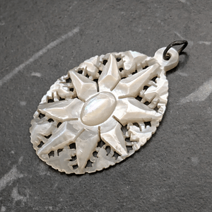 Vintage Hand Carved Mother of Pearl Bethlehem Pendant