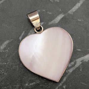 Vintage Sterling Silver Pale Pink Mother Of Pearl Heart Pendant