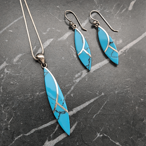 Vintage Blue Howlite in Sterling Silver Necklace and Matching Earrings