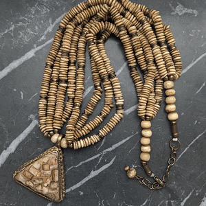 Vintage Multi Strand Tribal Style Necklace With Triangular Pendant