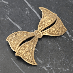 Vintage Art Deco Patterned Brass Bow Brooch