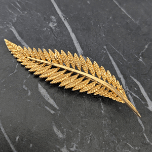 Vintage Long Elegant Gold Plated Leaf Brooch