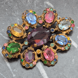 Vintage Czech Multi-Coloured Glass Rhinestone Brooch