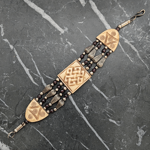 Vintage Hand Carved Beaded Panel Bracelet