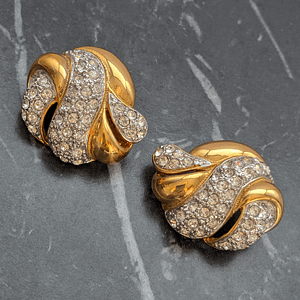 Vintage Paste Rhinestone Gold Tone Clip on Earrings