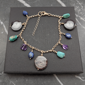 Vintage Sterling Silver Spiral Charm and Gemstone Bracelet 90s