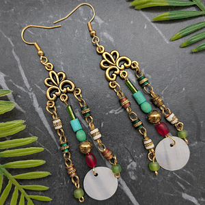 Handmade Beaded 'Prosperity' Earrings Featuring Upcycled Elements