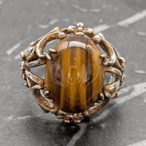 Vintage Sterling Silver and Tigers Eye Statement Ring Size P