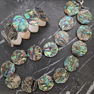 Abalone Flat Beaded Necklace and Matching Stretch Bracelet