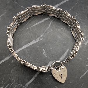 Vintage Sterling Silver 4 Gate Bracelet With Heart Padlock