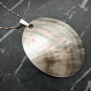 Vintage Sterling Silver Chain With Large Mother of Pearl Pendant