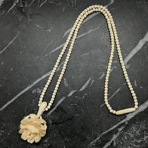 Vintage Hand Carved Rose Pendant Necklace