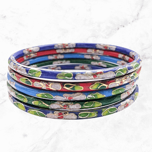 Vintage Colourful Skinny Cloisonne Stacking Bangles