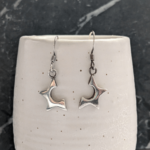 Vintage Sterling Silver Half Star Drop Earrings
