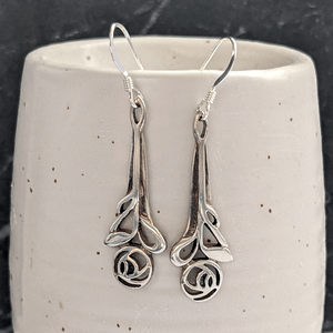 Vintage Kit Heath Sterling Silver Rose Drop Earrings