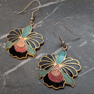 Vintage 1980s Cloisonne Enamel Flower Earrings