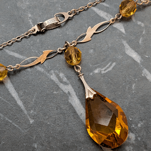 Art Deco Sterling Silver and Amber Glass Necklace 1930s