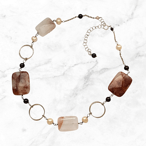 Artisan Sterling Silver Necklace With Fire Quartz and Pearls
