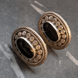 Sterling Silver and Black Onyx Oval Stud Earrings