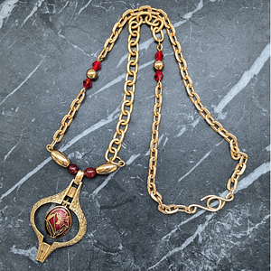 Upcycled Statement Necklace With Red Bead Detail