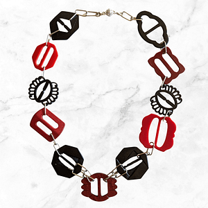 Upcycled Red and Black Vintage Belt Buckle Necklace